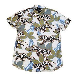 Bonobos White Tiger Sz XL LONG Slim Fit Mens White Button Up Short Sleeve Shirt